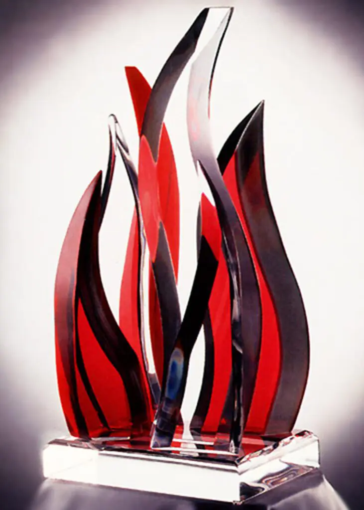 Artistic glass award with flame design