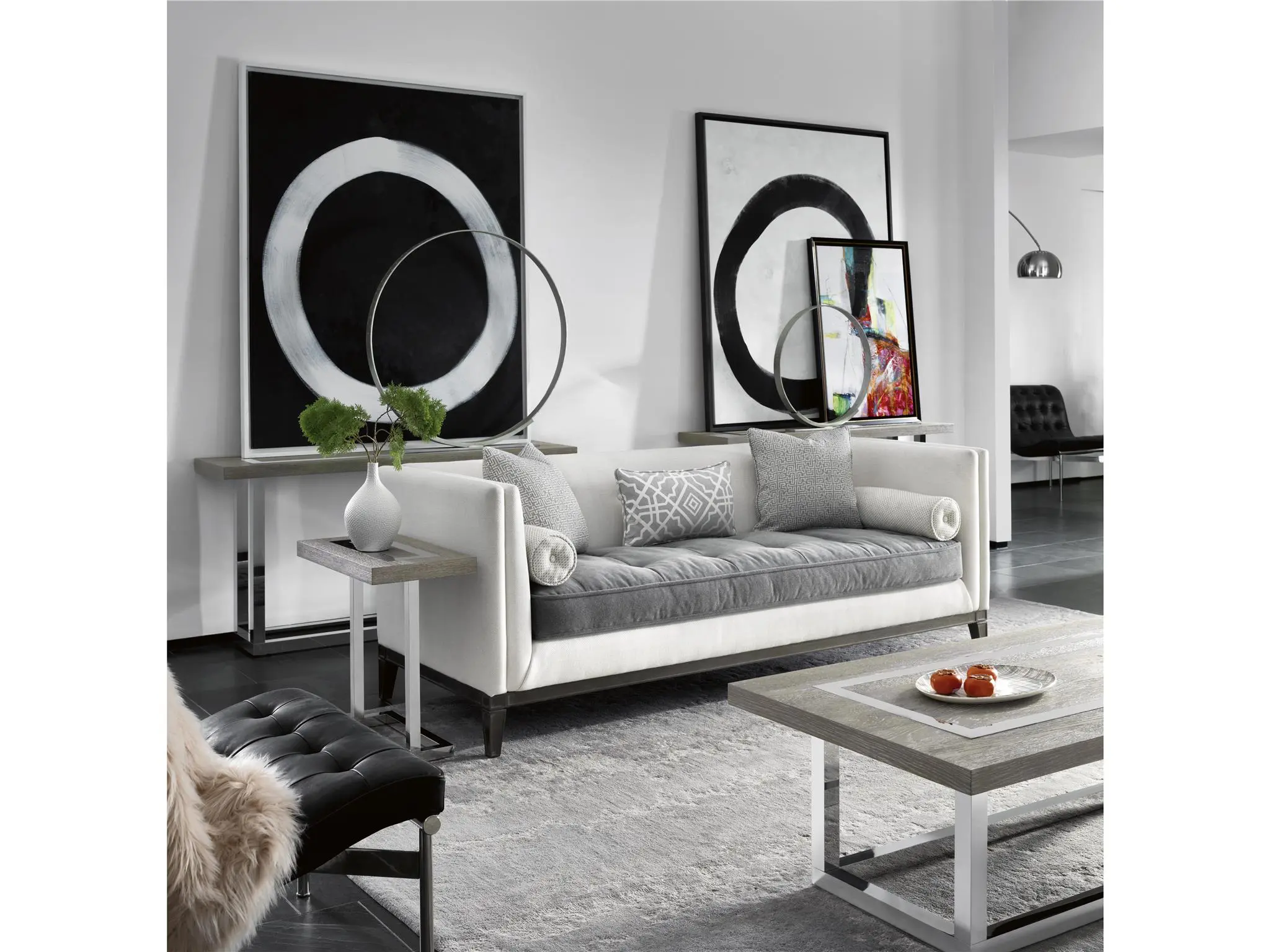 Modern living room with abstract art