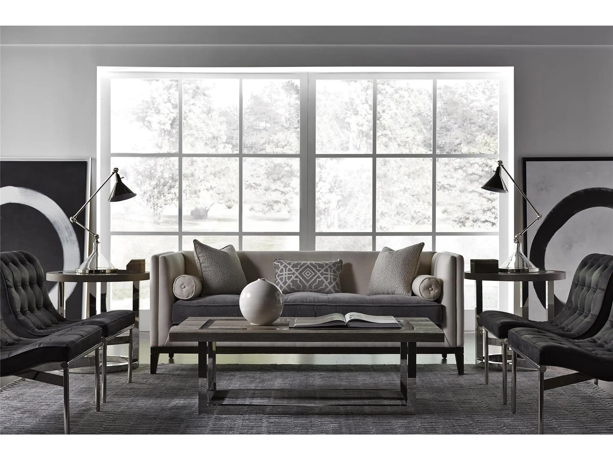 Modern living room with large windows