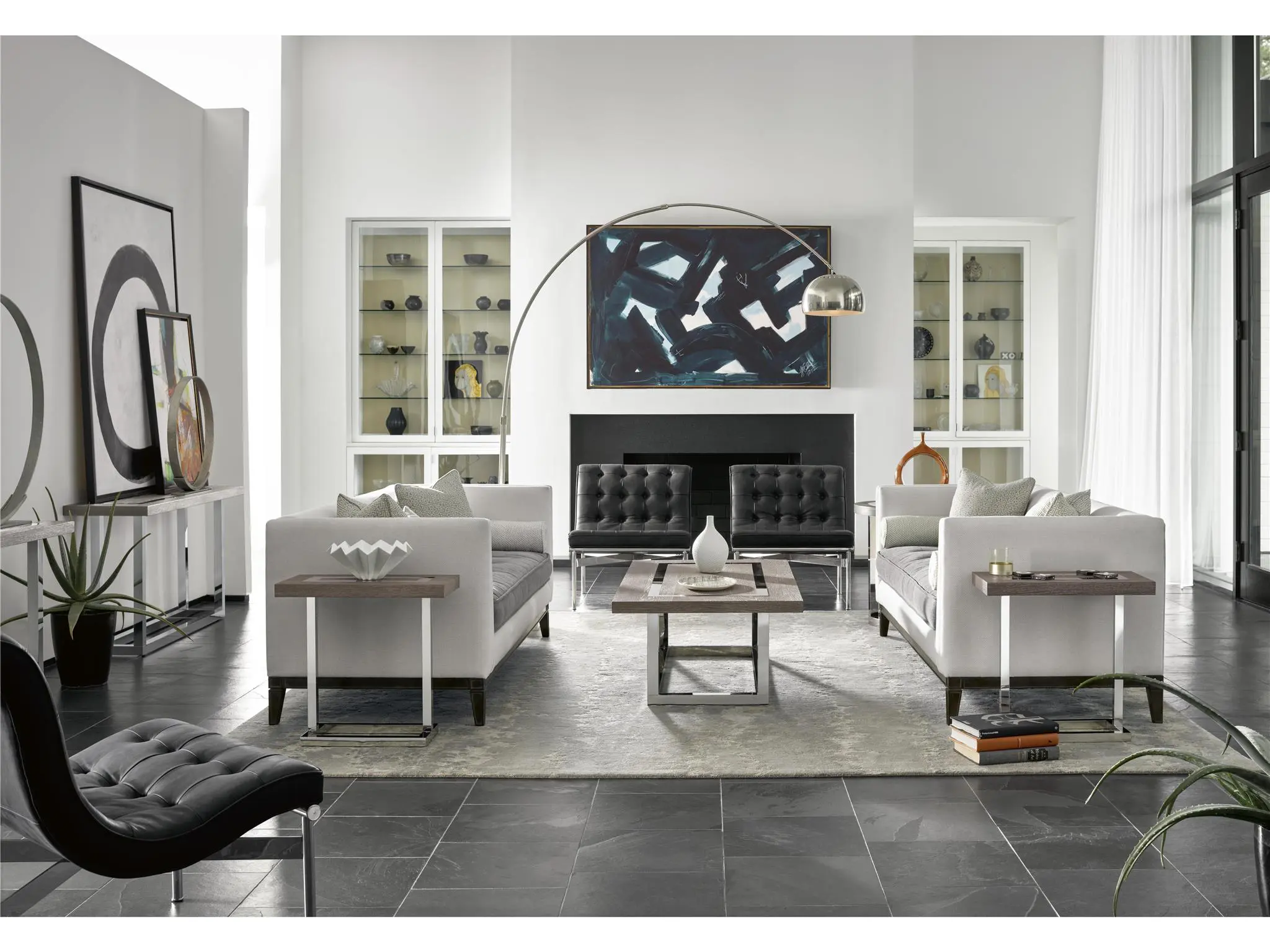 Contemporary seating area with stylish furnishings