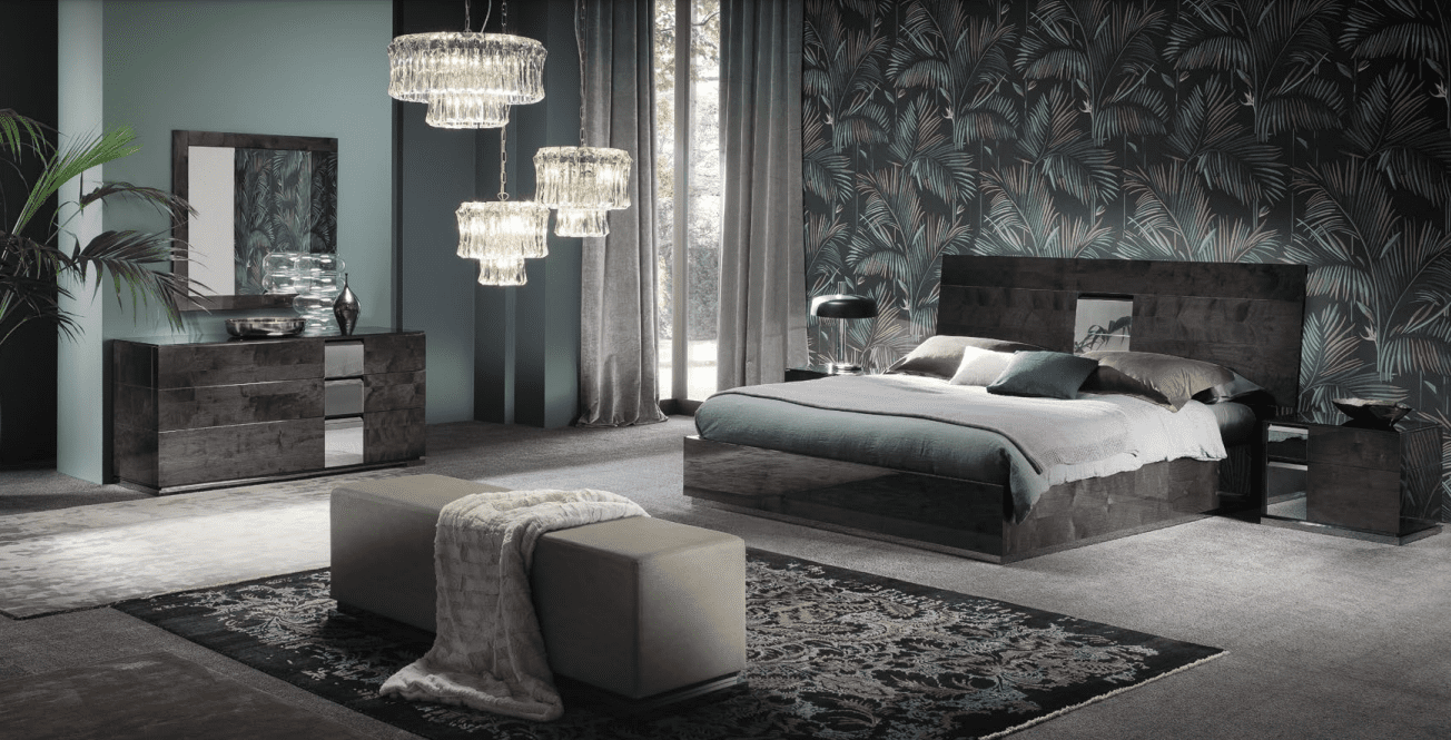Stylish bedroom featuring dark wood furniture