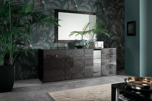 Modern sideboard with botanical wallpaper