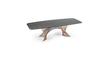 Stylish table featuring a unique geometric base.