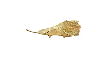 Golden leaf sculpture on white background