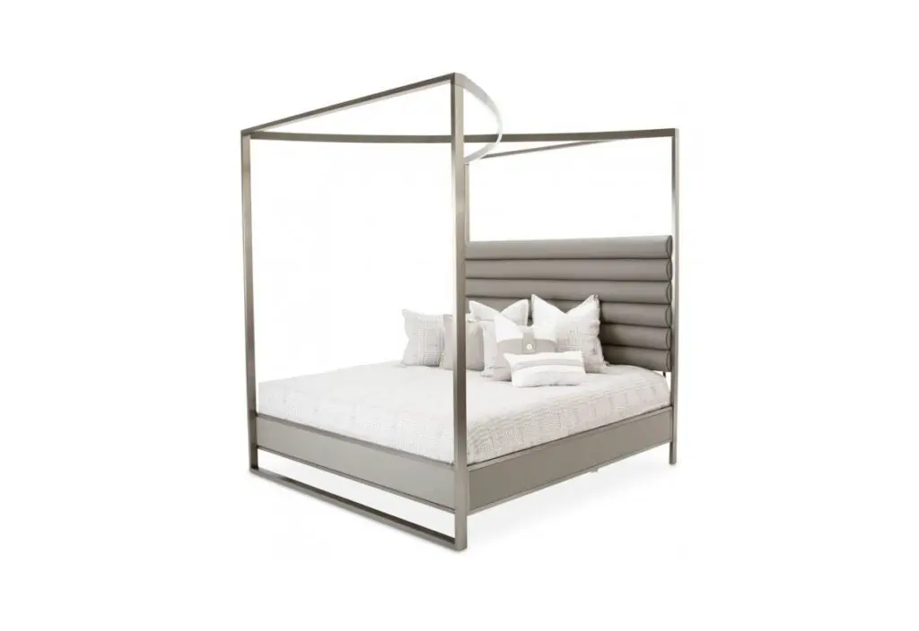 Elegant bed with headboard and pillows