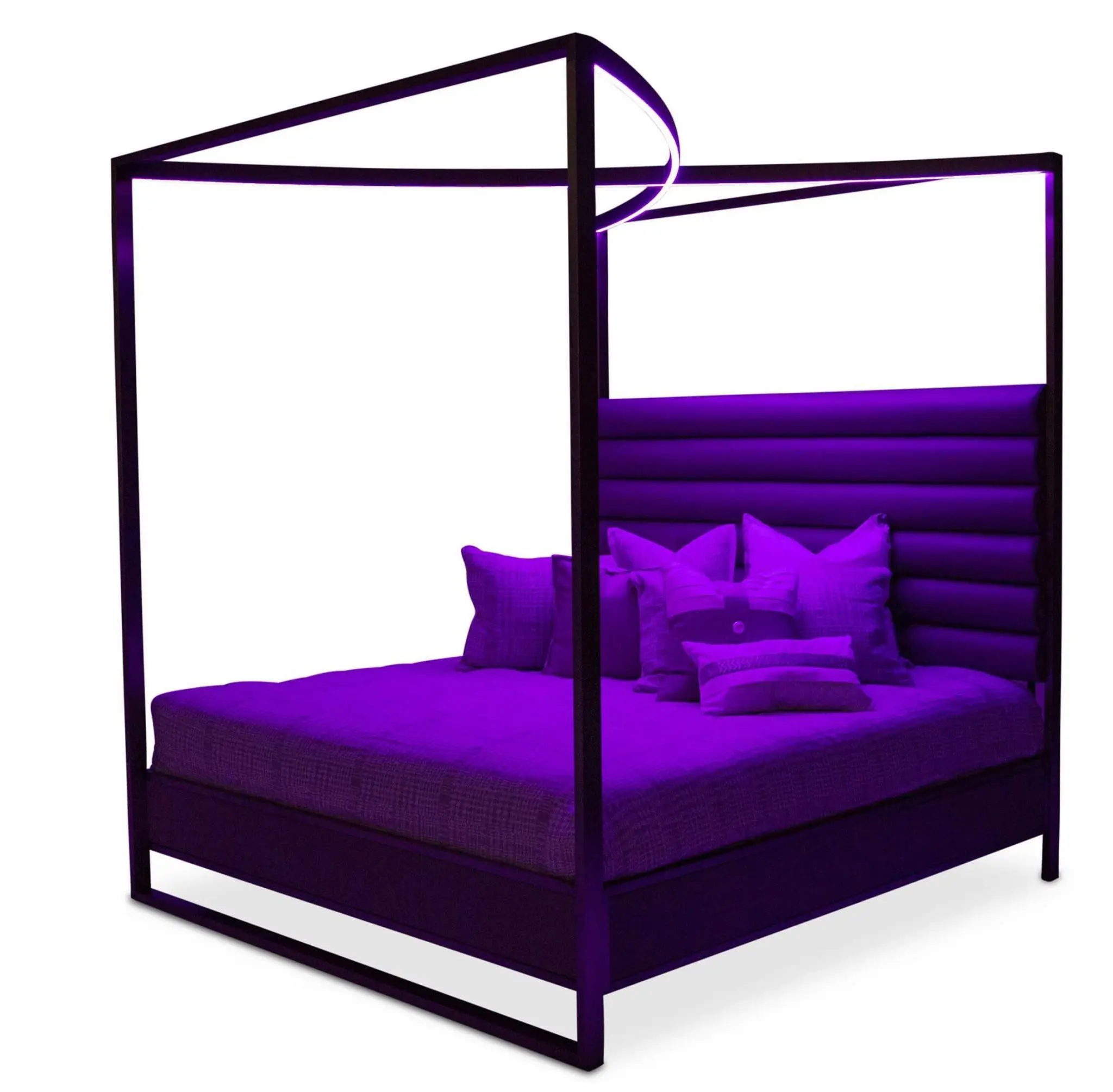 Purple canopy bed with pillows
