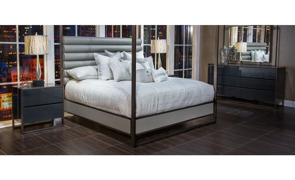 Modern bedroom with city view