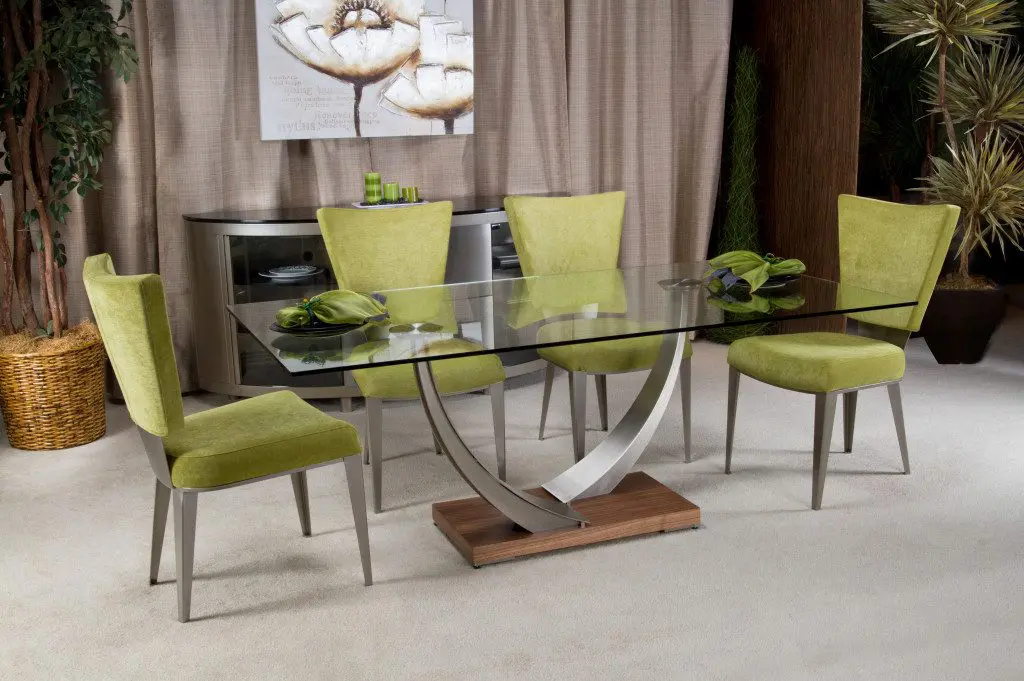Modern dining set with green chairs