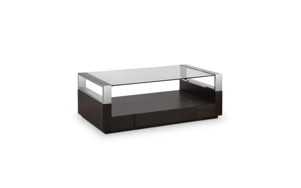 Rectangular table with glass and wood design