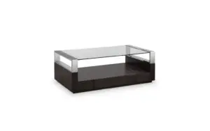 Rectangular table with glass and wood design