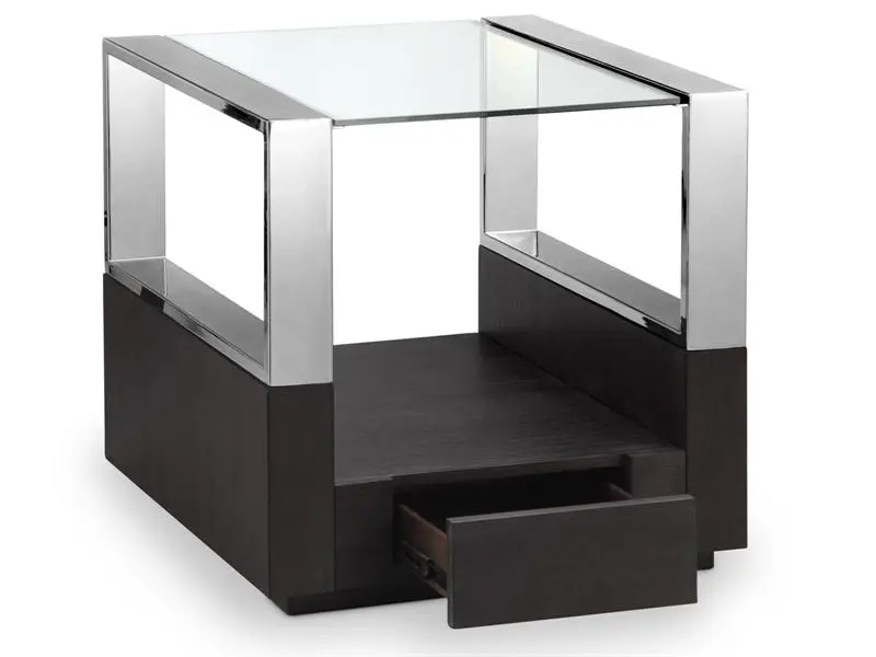 Stylish square table with metallic accents