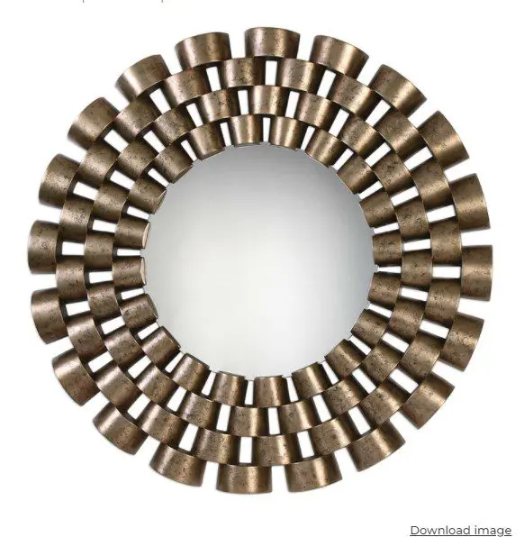 Artistic bronze-framed round wall mirror