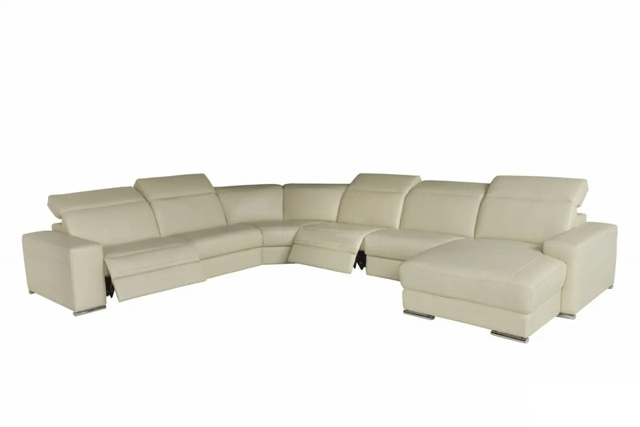 Spacious beige leather sectional couch