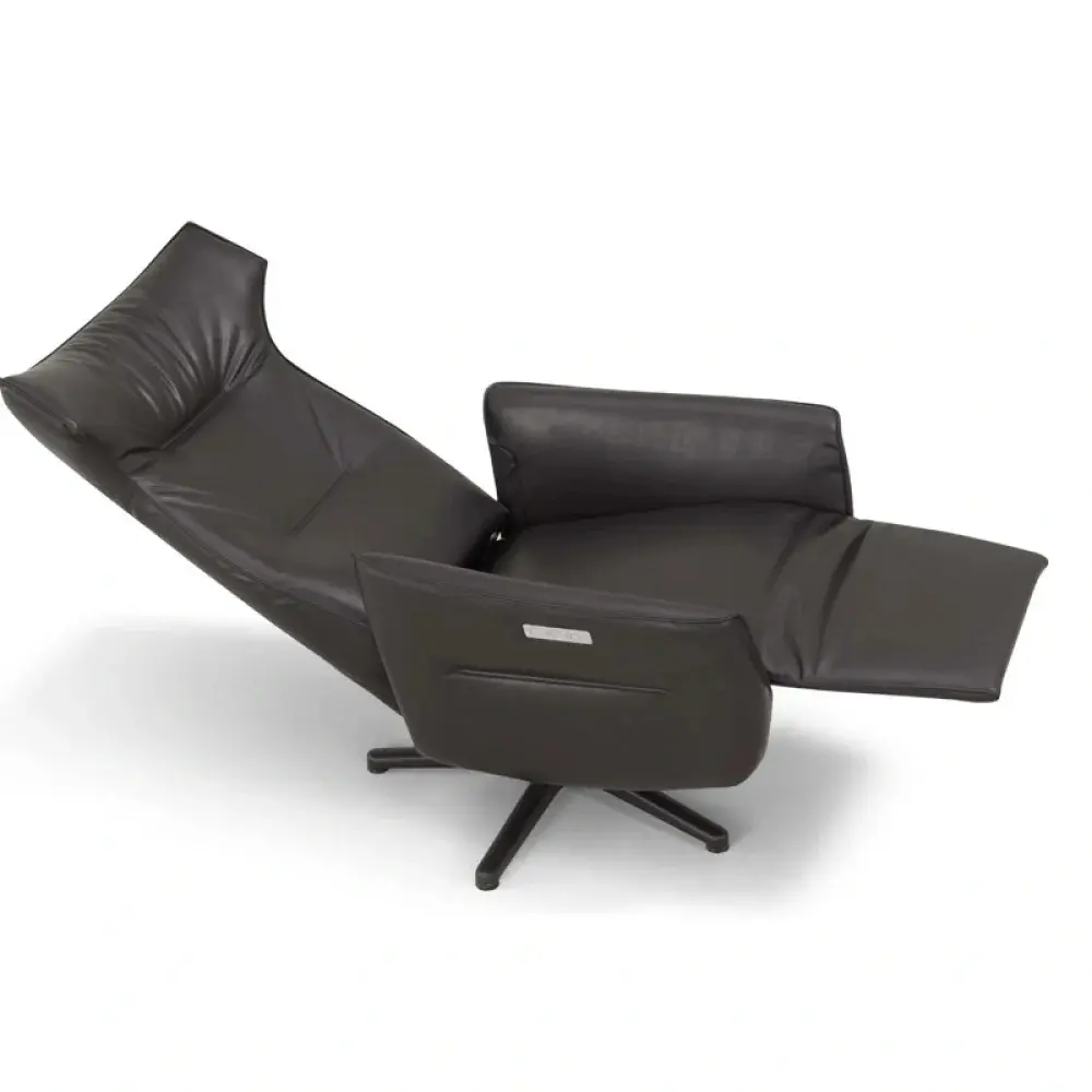 Black leather recliner with extended footrest