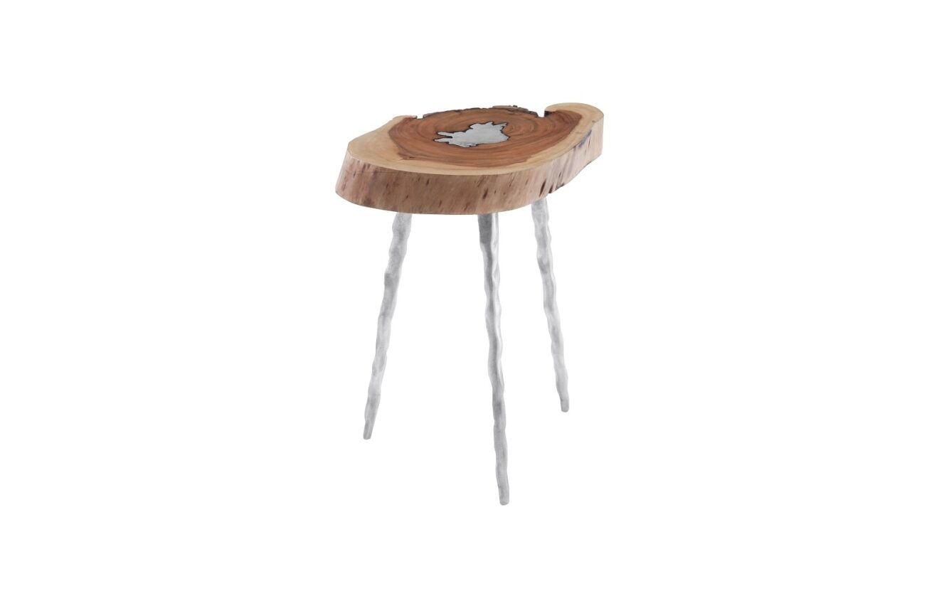 Molten Side Table SM, Poured Aluminum In Wood – Divano Designs