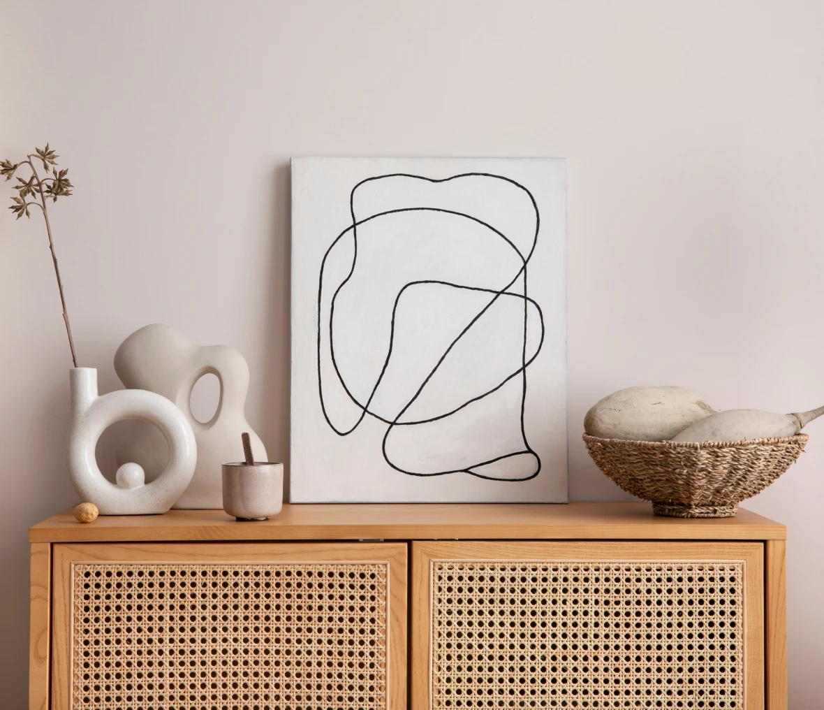 Modern art with wicker basket display