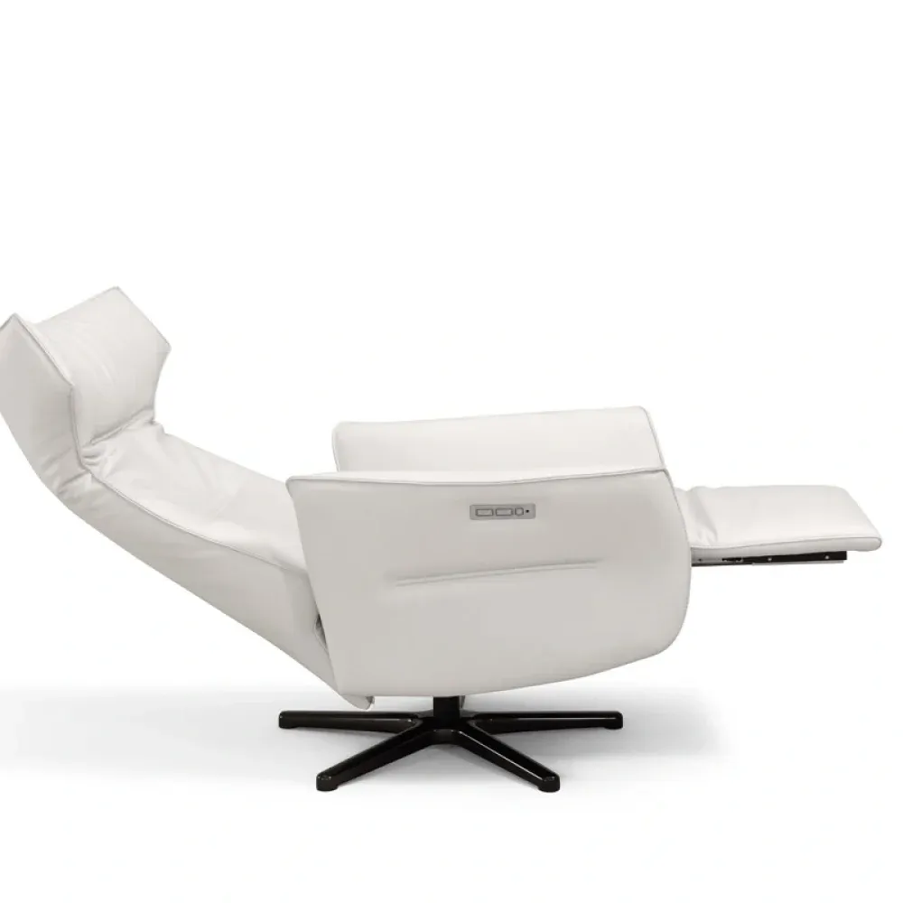 White leather reclining swivel chair with footrest